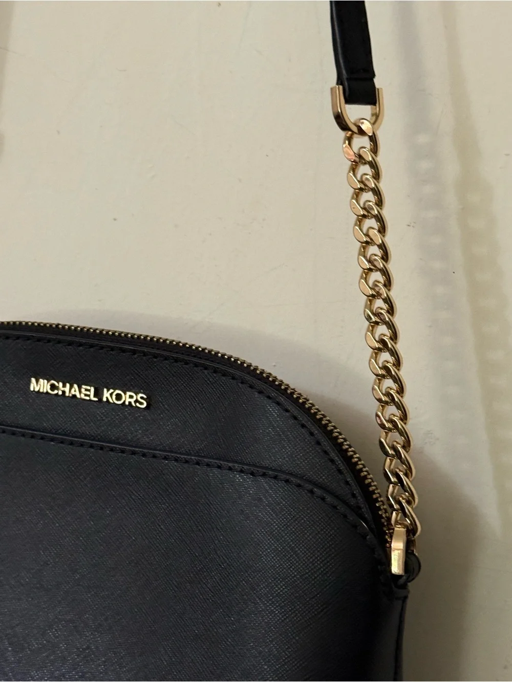 Michael Kors Black Leather Crossbody with Gold Chain Strap